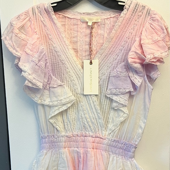 LOVESHACKFANCY Gwen Ruffled Sleeve Tie Dye Mini Dress NEW XS - Picture 8 of 9